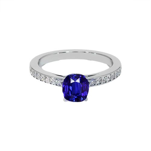 Gold Solitaire Blue Sapphire Ring With Round Diamond Accents 6 Carats - Gemstone Ring-harrychadent.ca