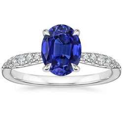Gold Solitaire Ceylon Sapphire Ring & Natural Earth Mined Diamonds Vintage Style 3 Carats