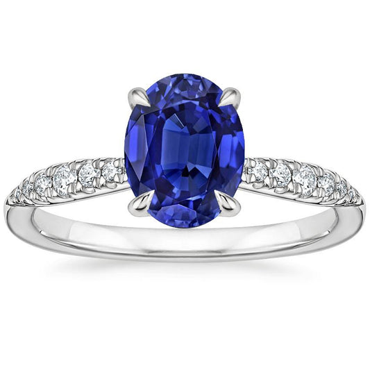 Gold Solitaire Ceylon Sapphire Ring & Diamonds Vintage Style 3 Carats - Gemstone Ring-harrychadent.ca