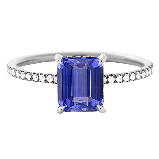 Gold Solitaire Emerald Sapphire Ring With Accents Diamonds 3.50 Carats - Gemstone Ring-harrychadent.ca