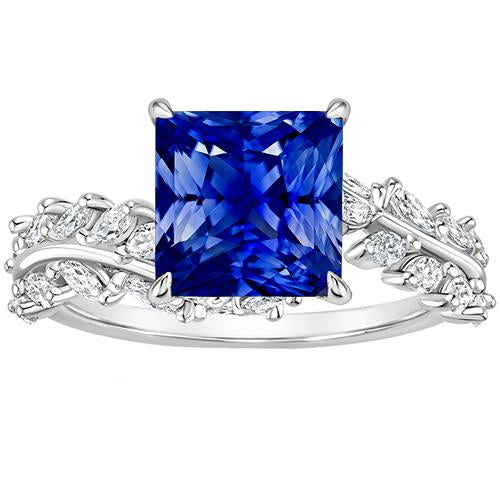 Gold Solitaire Princess Blue Sapphire With Marquise Accents 4 Carats - Gemstone Ring-harrychadent.ca