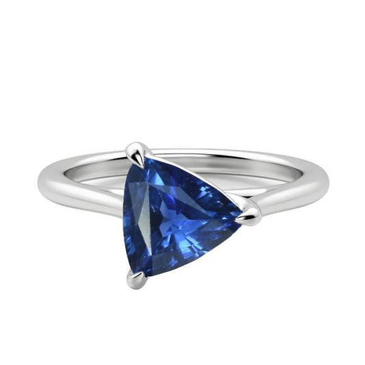 Gold Solitaire Ring Trillion Natural Blue Sapphire 1.50 Carats - Gemstone Ring-harrychadent.ca