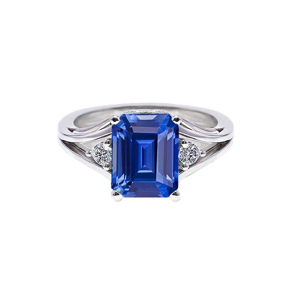 Gold Three Stone Emerald Blue Sapphire Ring 2.50 Carats Split Shank - Gemstone Ring-harrychadent.ca