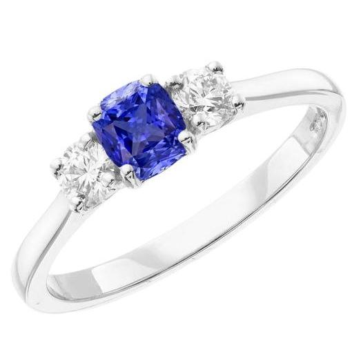 Gold Three Stone Engagement Ring Radiant Sapphire 2 Carat Diamonds - Gemstone Ring-harrychadent.ca