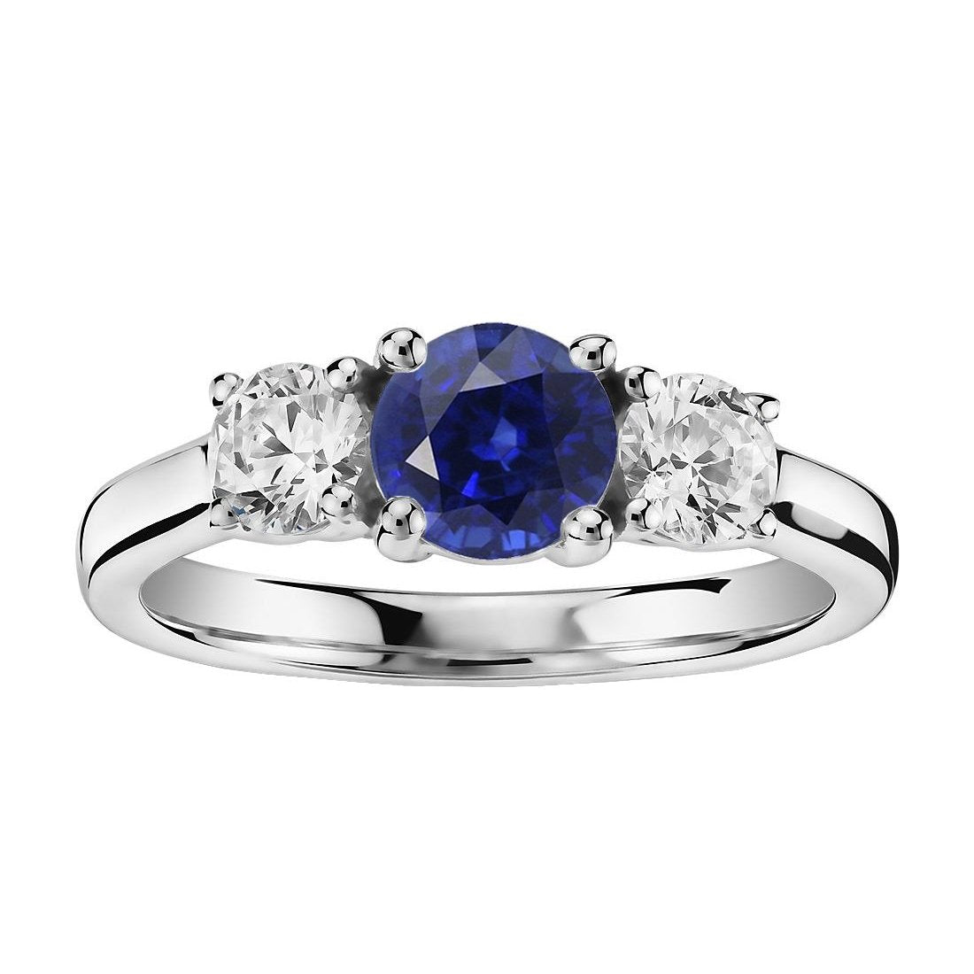 Gold Three Stone Round Diamond Ring Ceylon Sapphire 2.50 Carats - Gemstone Ring-harrychadent.ca