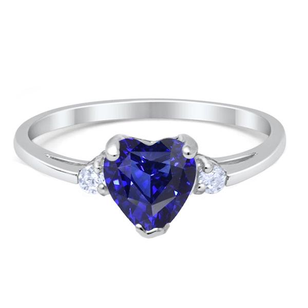 Gold Three Stone Wedding Ring Heart Deep Blue Sapphire 2 Carats - Gemstone Ring-harrychadent.ca