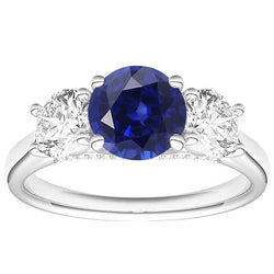 Gold Wedding Ring Round Diamond & Ceylon Sapphire 3 Stone 3 Carats