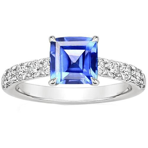 Gold Women Engagement Ring Prong Set Asscher Blue Sapphire 2.75 Carats - Gemstone Ring-harrychadent.ca