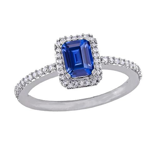 Halo Anniversary Ring Emerald Sapphire 3 Carats & Accented Diamond - Gemstone Ring-harrychadent.ca