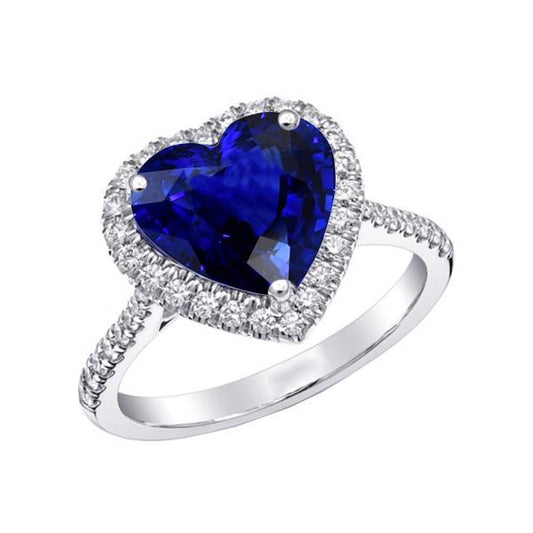 Halo Anniversary Ring Heart Sri Lanka Sapphire With Diamonds 4 Carats - Gemstone Ring-harrychadent.ca