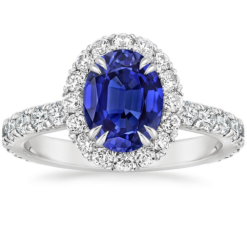 Halo Anniversary Ring Oval Blue Sapphire & Diamonds 5.50 Carats - Gemstone Ring-harrychadent.ca