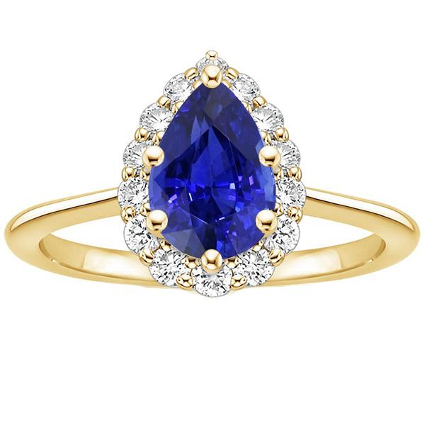 Halo Anniversary Ring Pear Ceylon Sapphire & Diamonds 3.50 Carats - Gemstone Ring-harrychadent.ca