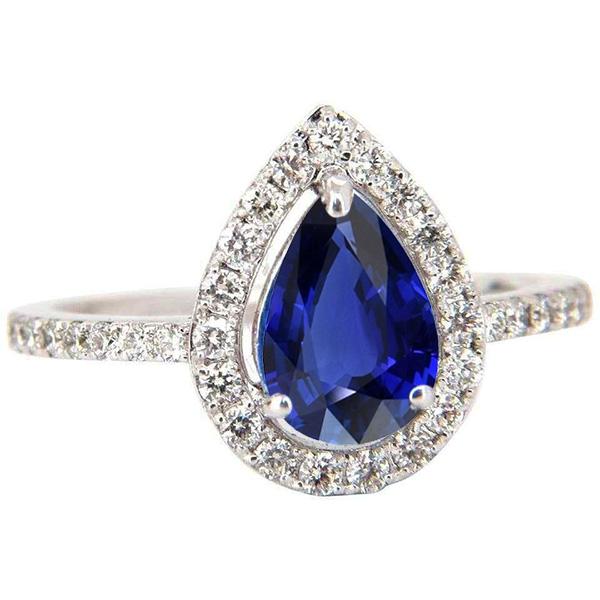 Halo Blue Sapphire Diamond Engagement Ring Pear Cut 3.50 Carats - Gemstone Ring-harrychadent.ca