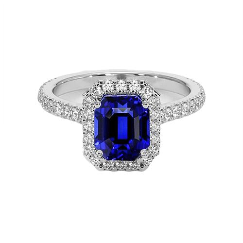 Halo Blue Sapphire Diamond Ring With Accents 10.25 Carats - Gemstone Ring-harrychadent.ca