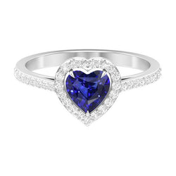 Halo Blue Sapphire Heart Ring & Pave Set Natural Earth Mined Diamonds 2.50 Carats