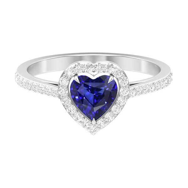 Halo Blue Sapphire Heart Ring & Pave Set Diamonds 2.50 Carats - Gemstone Ring-harrychadent.ca