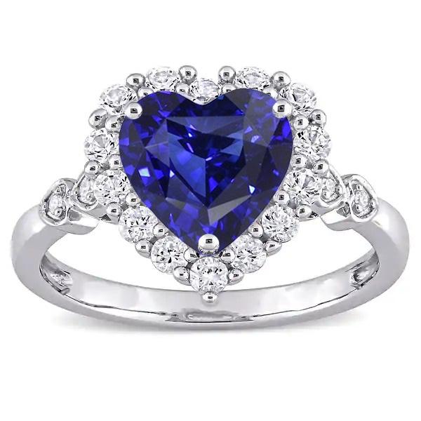 Halo Blue Sapphire Heart & Round Diamond Ring 4.50 Carats 14K Gold - Gemstone Ring-harrychadent.ca