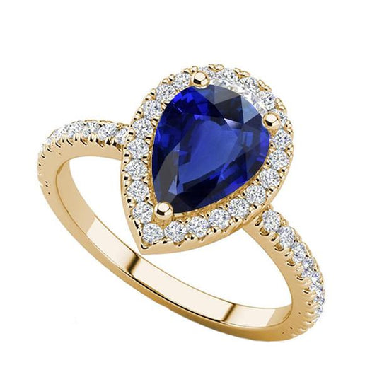 Halo Blue Sapphire Stone Ring & Round Diamonds 4.50 Carats - Gemstone Ring-harrychadent.ca