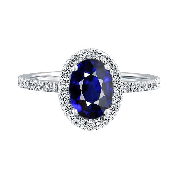 Halo Ceylon Sapphire Oval Diamond Anniversary Ring 3.50 Carats - Gemstone Ring-harrychadent.ca