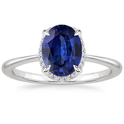 Halo Ceylon Sapphire Ring Oval Cut 3.50 Carats Prong Setting