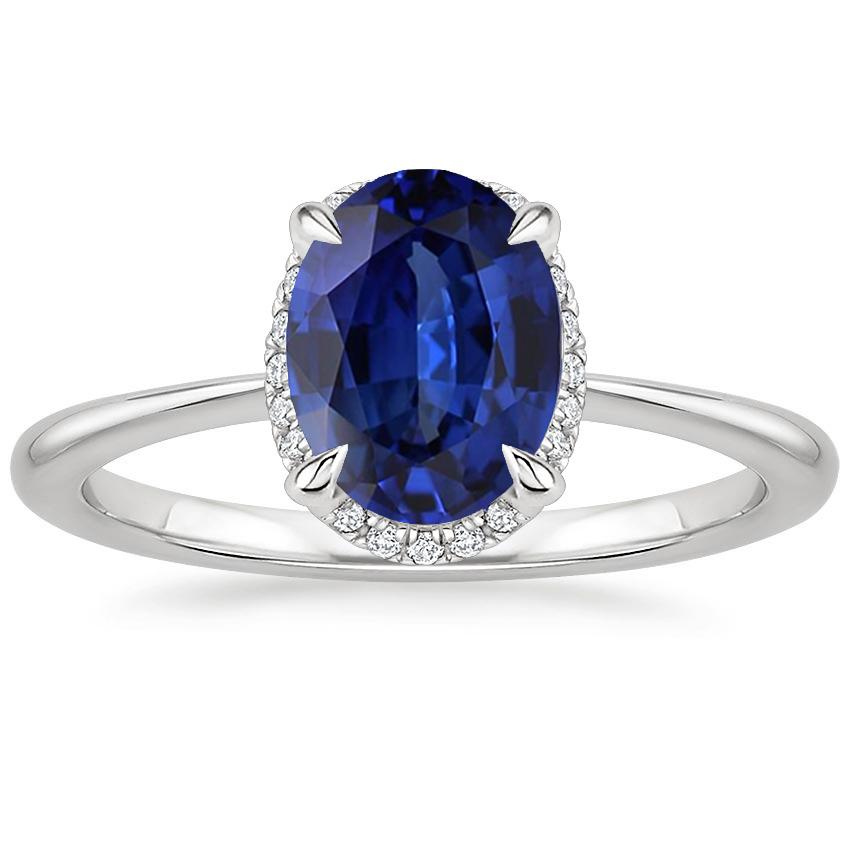 Halo Ceylon Sapphire Ring Oval Cut 3.50 Carats Prong Setting - Gemstone Ring-harrychadent.ca