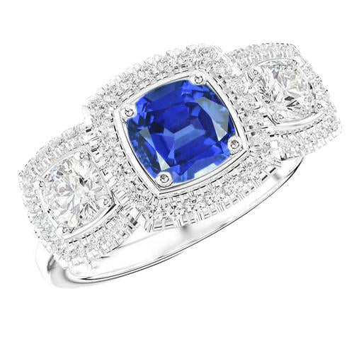 Halo Cushion Blue Sapphire Ring 3 Carats Women’s Diamond Jewelry - Gemstone Ring-harrychadent.ca