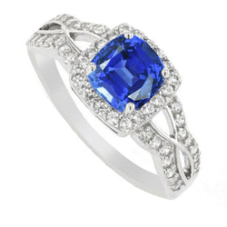 Halo Cushion Ceylon Sapphire Ring 4 Carats Infinity Style Diamonds