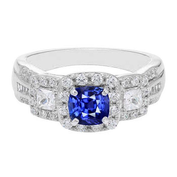 Halo Cushion Sapphire Diamond Ring White Gold Jewelry 3.50 Carats - Gemstone Ring-harrychadent.ca