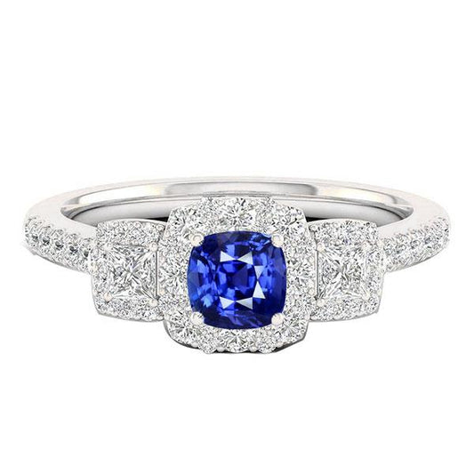 Halo Cushion Sapphire Ring Princess & Round Diamonds 2.50 Carats - Gemstone Ring-harrychadent.ca