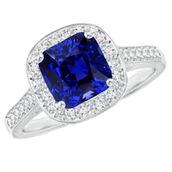 Halo Cushion Sapphire Ring White Gold 14K Diamond Jewelry 4.50 Carats - Gemstone Ring-harrychadent.ca