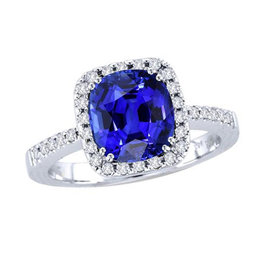 Halo Cushion Sapphire Wedding Ring 4 Carats Diamond Accent Jewelry - Gemstone Ring-harrychadent.ca
