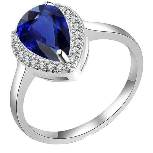 Halo Deep Blue Sapphire Ring White Gold & Diamonds 3.50 Carats - Gemstone Ring-harrychadent.ca