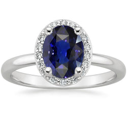 Halo Natural Earth Mined Diamond Blue Sapphire Engagement Ring 4 Carats White Gold 14K