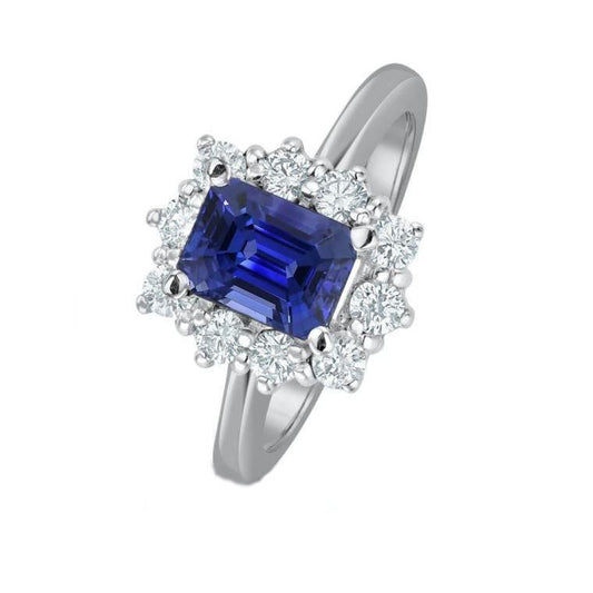 Halo Diamond Emerald Ceylon Sapphire Engagement Ring 8.20 Carats - Gemstone Ring-harrychadent.ca