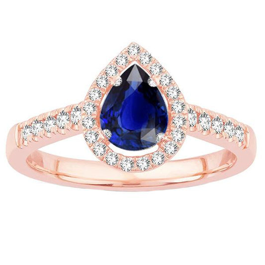 Halo Diamond Engagement Ring Pear Blue Sapphire 3.50 Carats - Gemstone Ring-harrychadent.ca
