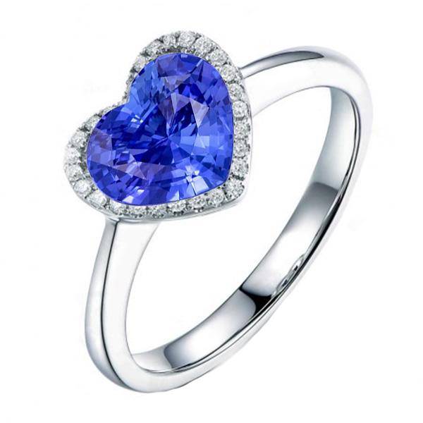 Halo Diamond Heart Shaped Sri Lankan Sapphire Ring 3.50 Carats - Gemstone Ring-harrychadent.ca