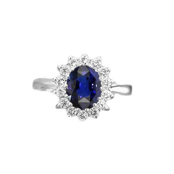 Halo Natural Earth Mined Diamond Oval Blue Sapphire Ring 4 Carats Star Style Jewelry