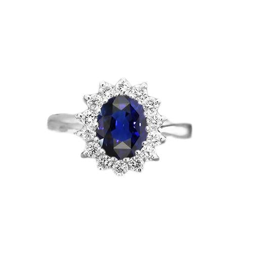 Halo Diamond Oval Blue Sapphire Ring 4 Carats Star Style Jewelry - Gemstone Ring-harrychadent.ca
