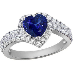 Halo Diamond Ring 4.50 Carats Heart Blue Sapphire Double Shank