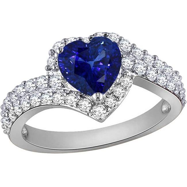 Halo Diamond Ring 4.50 Carats Heart Blue Sapphire Double Shank - Gemstone Ring-harrychadent.ca