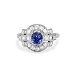 Halo Natural Earth Mined Diamond Ring Bezel Set Ceylon Sapphire 2.50 Carats Milgrain Shank