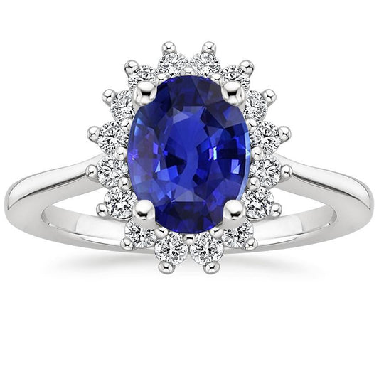 Halo Diamond Ring Flower Style Ceylon Sapphire 4 Carats - Gemstone Ring-harrychadent.ca