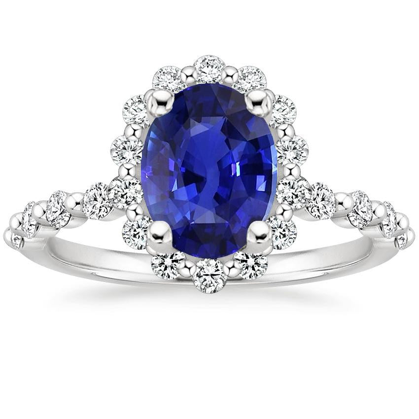 Halo Diamond Ring Flower Style Sri Lankan Sapphire 4 Carats - Gemstone Ring-harrychadent.ca