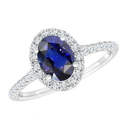 Halo Natural Earth Mined Diamond Ring Gold Oval Sri Lankan Sapphire With Accents 6 Carats