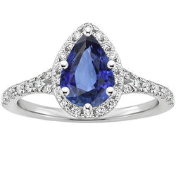 Halo Natural Earth Mined Diamond Ring Pear Cut Blue Sapphire Gemstone Jewelry 5.25 Carats