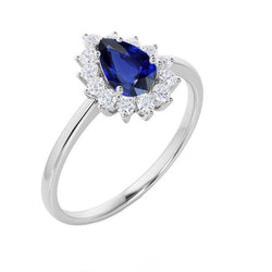 Halo Diamond Ring Star Style Pear Sri Lankan Sapphire 2.25 Carats
