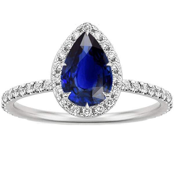 Halo Diamond Ring Teardrop Style Blue Sapphire With Accents 5.50 Carat - Gemstone Ring-harrychadent.ca