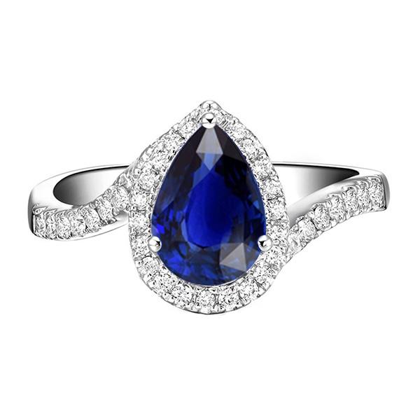 Halo Diamond Ring Tension Style Pear Blue Sapphire 4 Carats - Gemstone Ring-harrychadent.ca