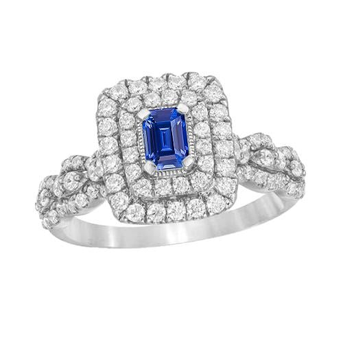 Halo Diamond Ring Vintage Style Emerald Blue Sapphire Jewelry 3 Carats - Gemstone Ring-harrychadent.ca