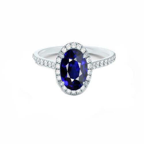 Halo Diamond Ring With Accents Oval Sri Lankan Sapphire 7.50 Carats - Gemstone Ring-harrychadent.ca